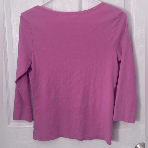 Lilly Pulitzer Womens 3/4 Sleeve Shirt Crewneck Gold Button Logo Pepto Pink Med - Picture 6 of 6